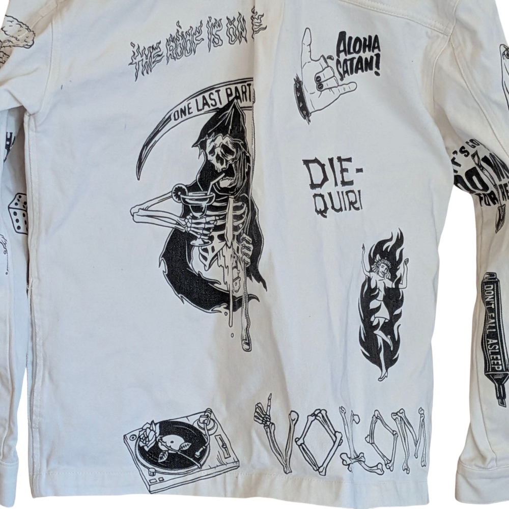Volcom Tattoo Shacket Shirt Streetwear Skater  Denim Painted Party - Picture 3 of 7